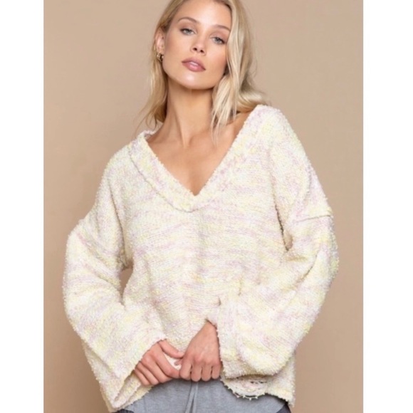 New! Sale 🔥POL Soft Beautiful Confetti Color V Neck Distressed Sweater - Picture 5 of 9